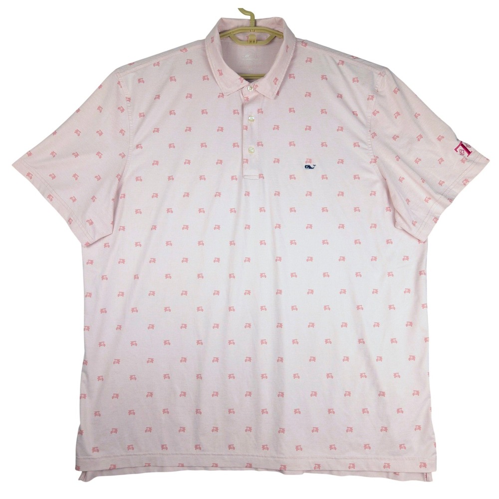 Vineyard Vines Palmero Polo Shirt Mens XXL Pink Golf Cart Print Performance OTG